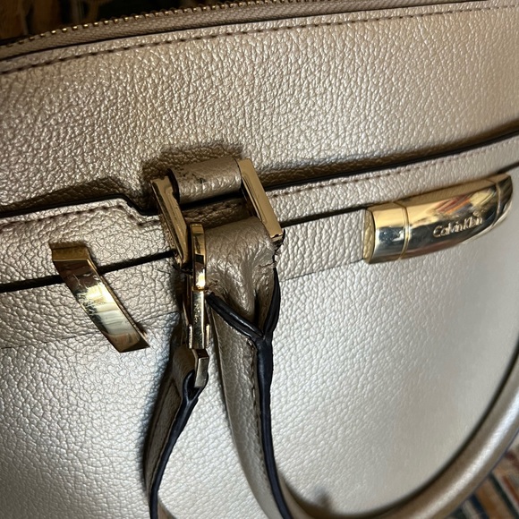 Calvin Klein Brooke leather satchel shoulder bag champagne color handbag - Picture 6 of 15